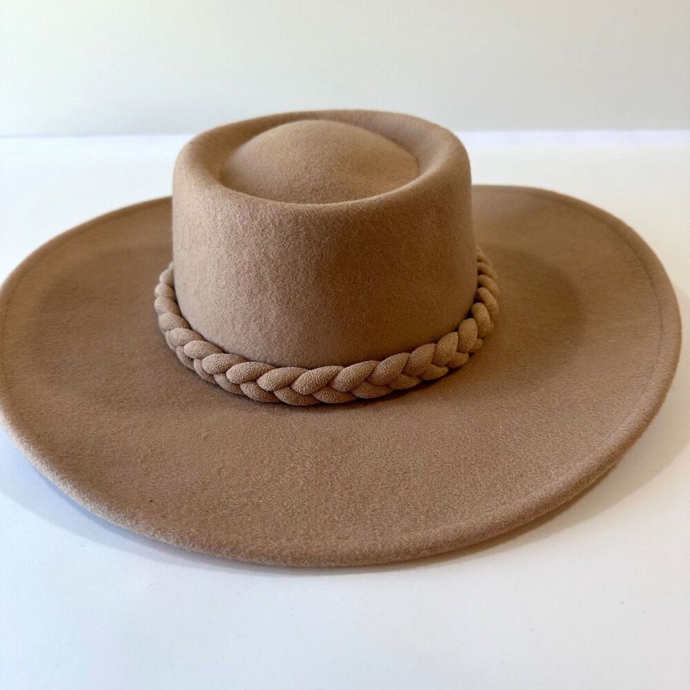 NWT A New Day Wide Brim Hat Adjustable 100% Wool Tan